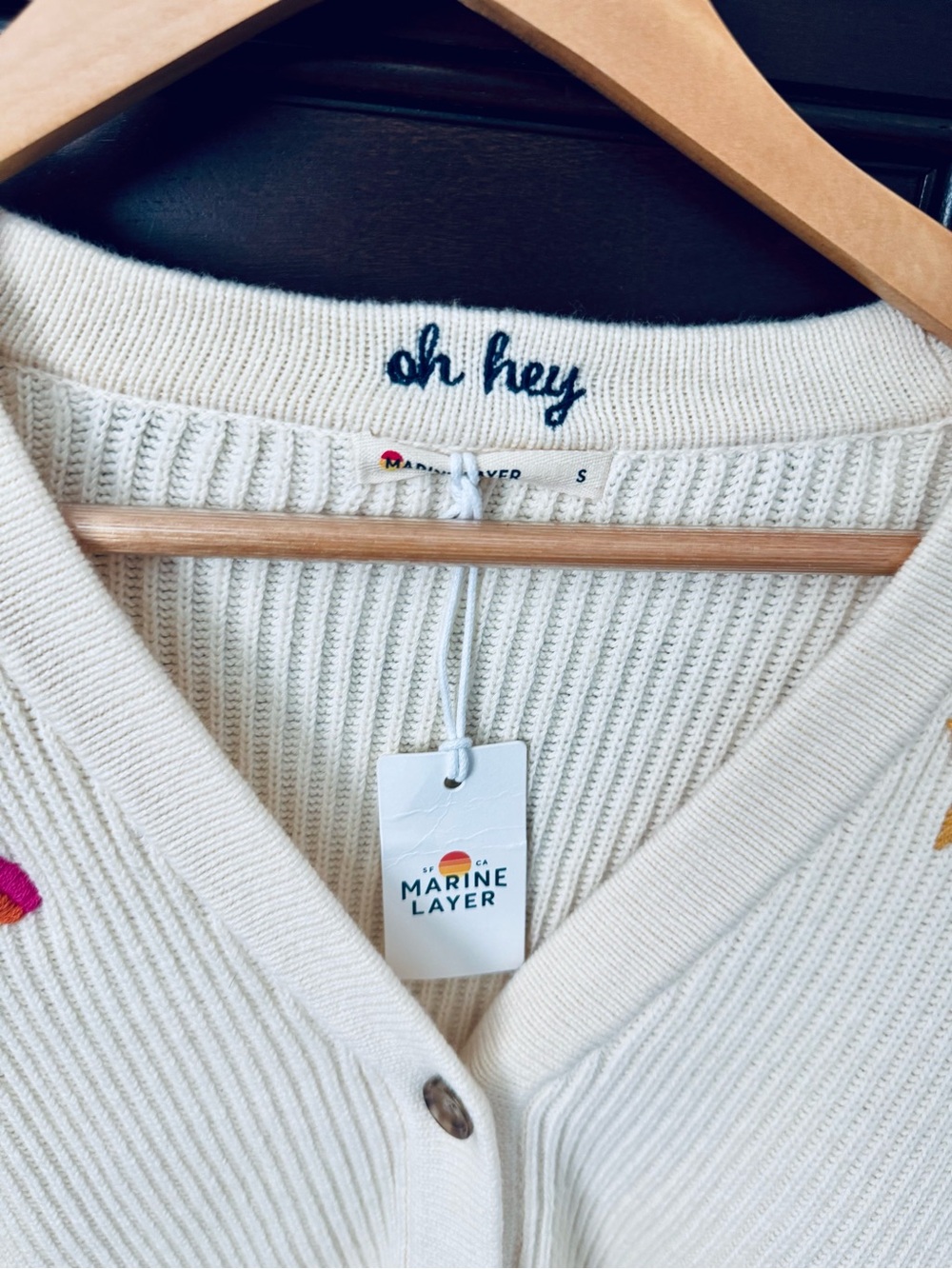New Marine Layer "Oh Hey" Cream Embroidered V-Neck Cardigan ππβοΈ - Picture 4 of 10